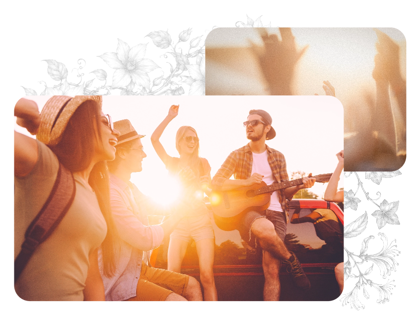 Festival performers at sunset